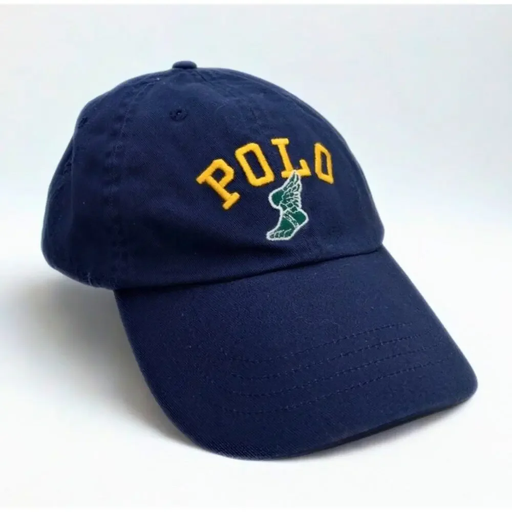 Polo Ralph Lauren P-Wing Foot Navy Adjustable Hat Leather Strap EUC Rare
